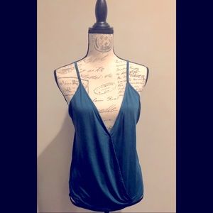 Forest green silky v neck top